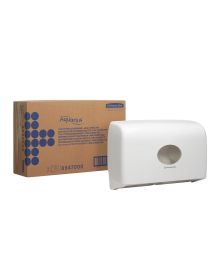 Aquarius Mini Jumbo Twin Roll Toilet Tissue Dispenser – White | Hygienic & Efficient