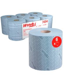WypAll® L10 General Clean Food & Hygiene Centrefeed Blue Roll Wipers - 6 Rolls - 1 Ply (7494)