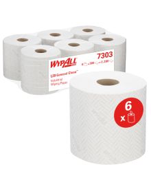 WypAll® L20 Industrial White Centrefeed Roll Wipers - 6 Rolls - 2 Ply (7303)