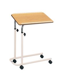 Adjustable Overbed Table with Split Legs & Castors – Laminated Teak Top