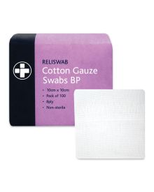 Cotton Gauze Swabs BP Non-Sterile 8 Ply 10x10cm – Pack of 100 | High Absorbency