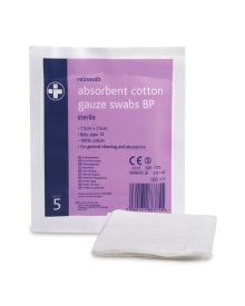 x5 100% Cotton Gauze Swabs BP Sterile 8 Ply 7.5x7.5cm 