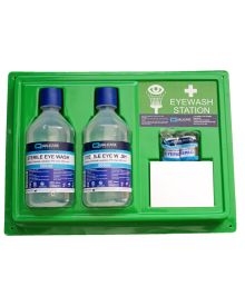 Complete Double Eyewash Station 2x500ml – Emergency Eye Wash with Mirror & Dressings