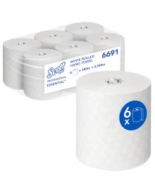 Scott® Essential™ White Roll Hand Towels - 6 Rolls - 1ply - (6691)