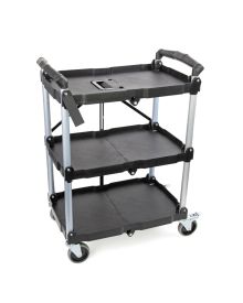 Folding Catering Trolley 3 Tier Black 66x40x84cm