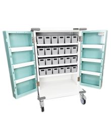 MDS Drug Trolley 24 Tray Original Packaging Medication Double Door with Key Lock