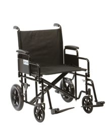 Heavy Duty Bariatric Transit Wheelchair Steel Frame Fixed Back 22" Width
