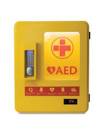 Defibrillator (AED) Universal Outdoor Heated and Alarmed Metal Storage Cabinet with Glass Door